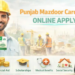 An official informational poster for the mazdoor card online apply portal 2026, showing a laborer holding the green Punjab Mazdoor Card alongside the PESSI and Bank of Punjab logos.